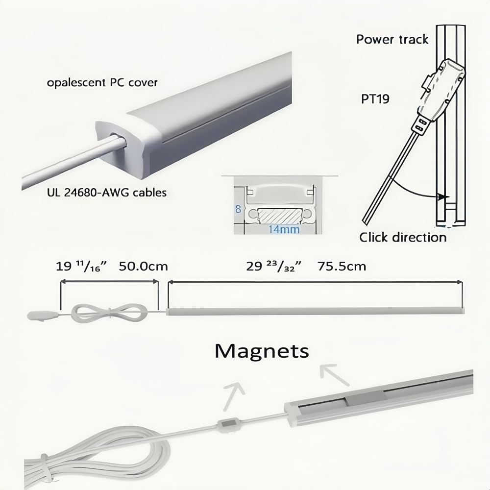 TITATEC Gondola Shelving Lighting LED Shelf Hardwire Lights for Retail Store Refrigerator Cooler Merchandiser Pure White 6000K Small Thin Design Magnet to Install on Upright or Back Panel