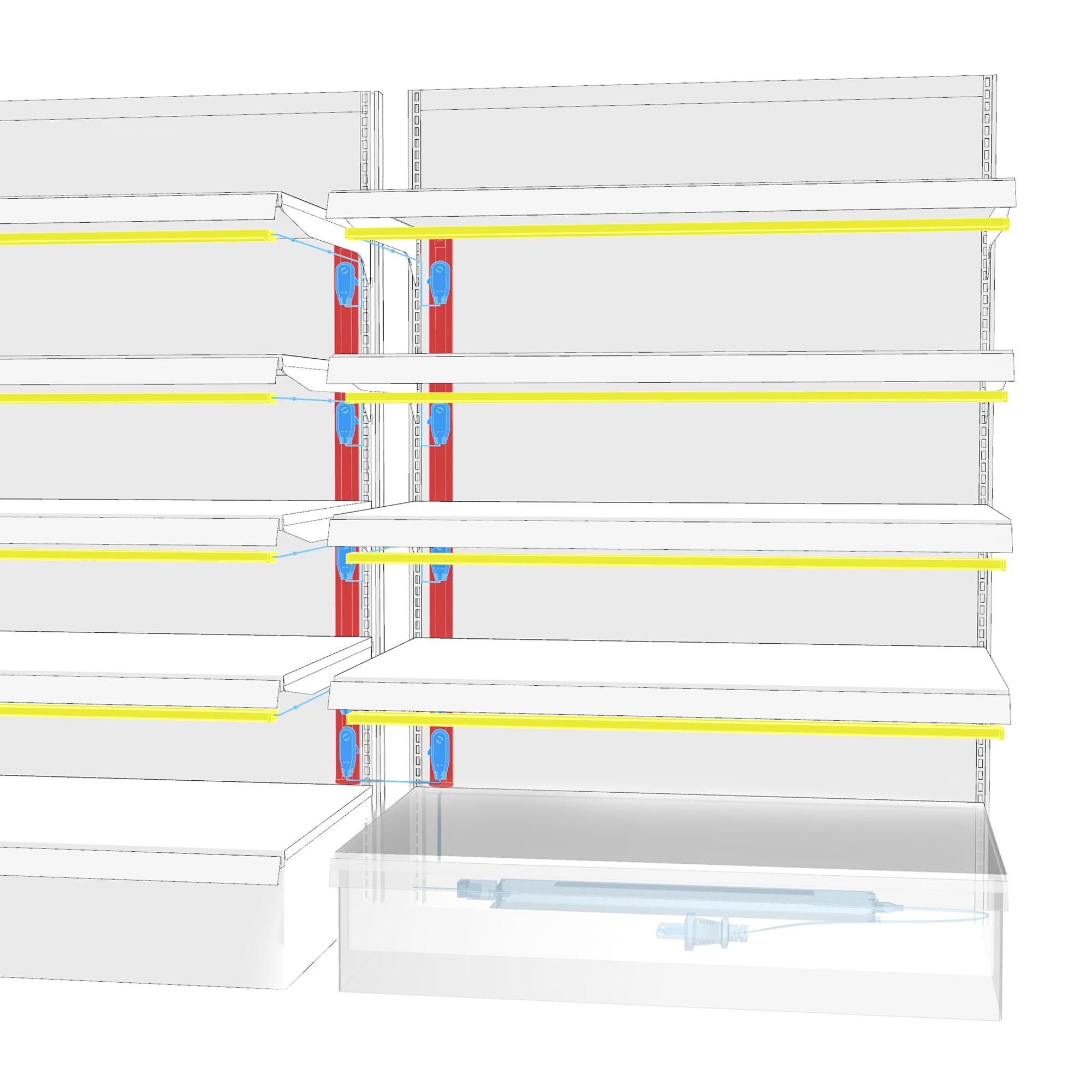 TITATEC Gondola Shelving Lights for 4ft Shelf Total 16-Pack LED Lights bar kit Includes Power Supply Bundling Extender Splitter Cable Kit