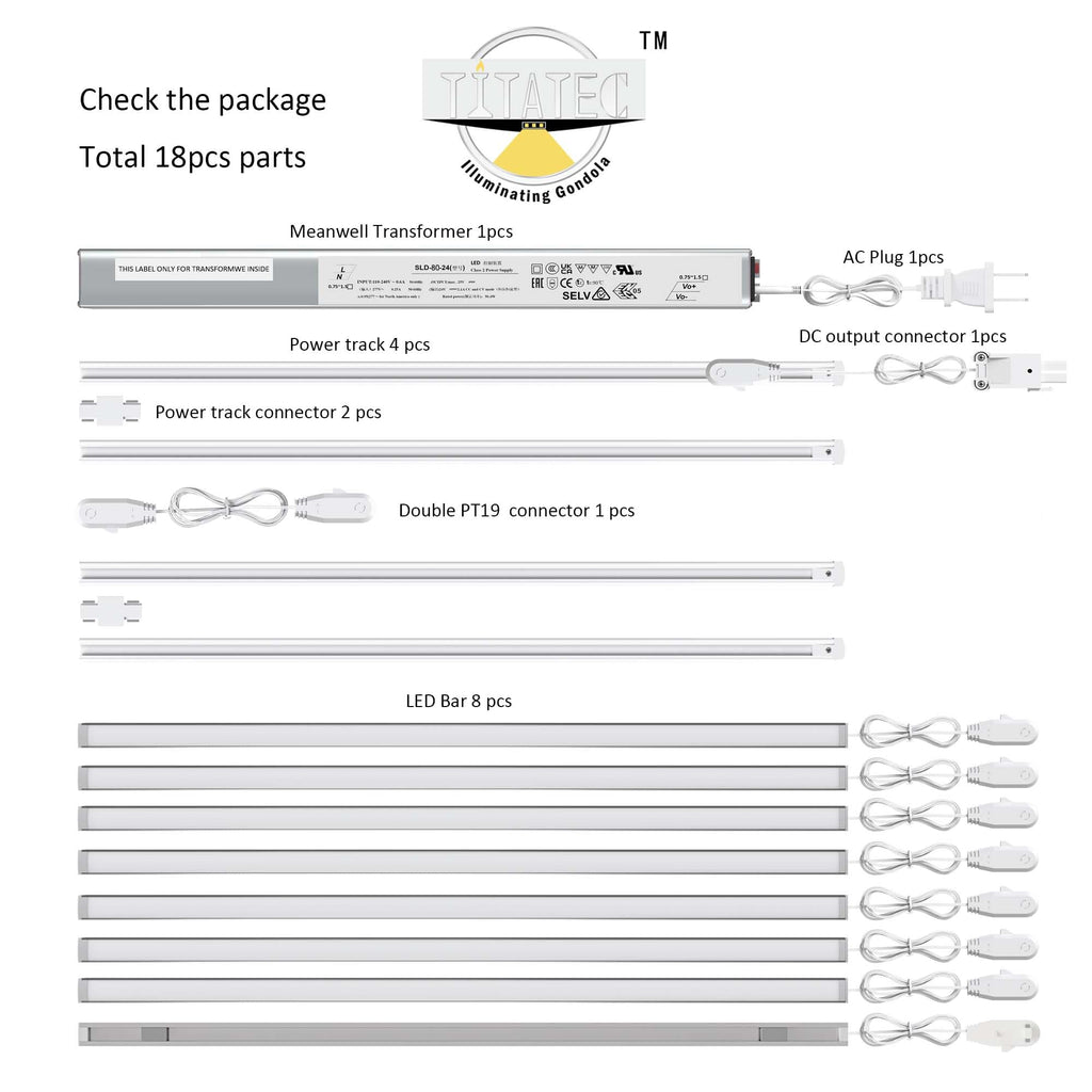 TITATEC 3ft Gondola Shelving Lights kit and 4ft Gondola Shelves Lighting kit