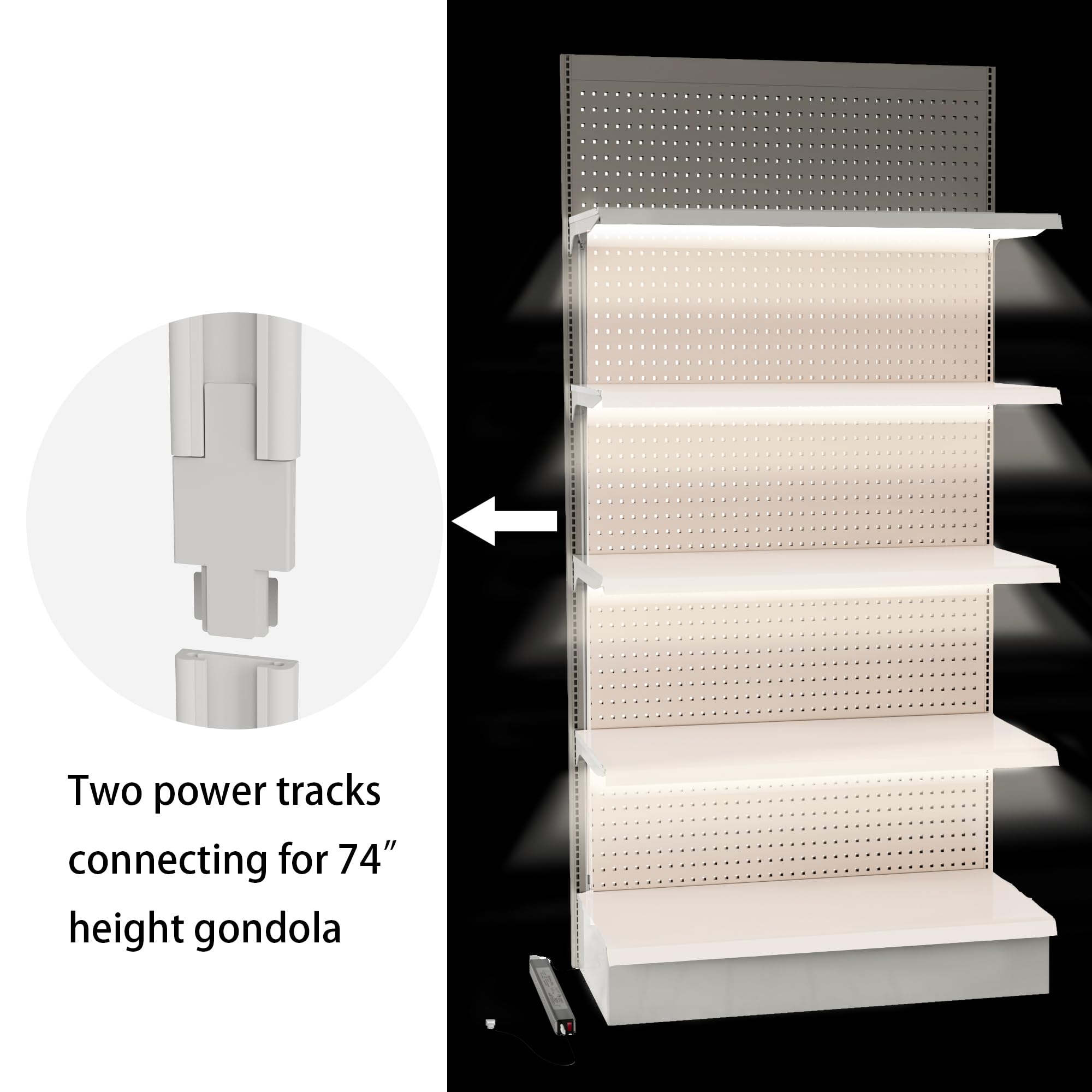 TITATEC Gondola Shelving Lights for 4ft Shelf Total 16-Pack LED Lights bar kit Includes Power Supply Bundling Extender Splitter Cable Kit